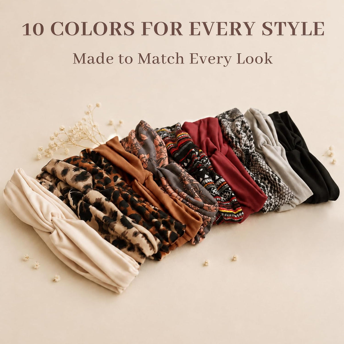 Jesries 10 PCS Extra Wide Turban Headbands for Women, Non-Slip Head Bands