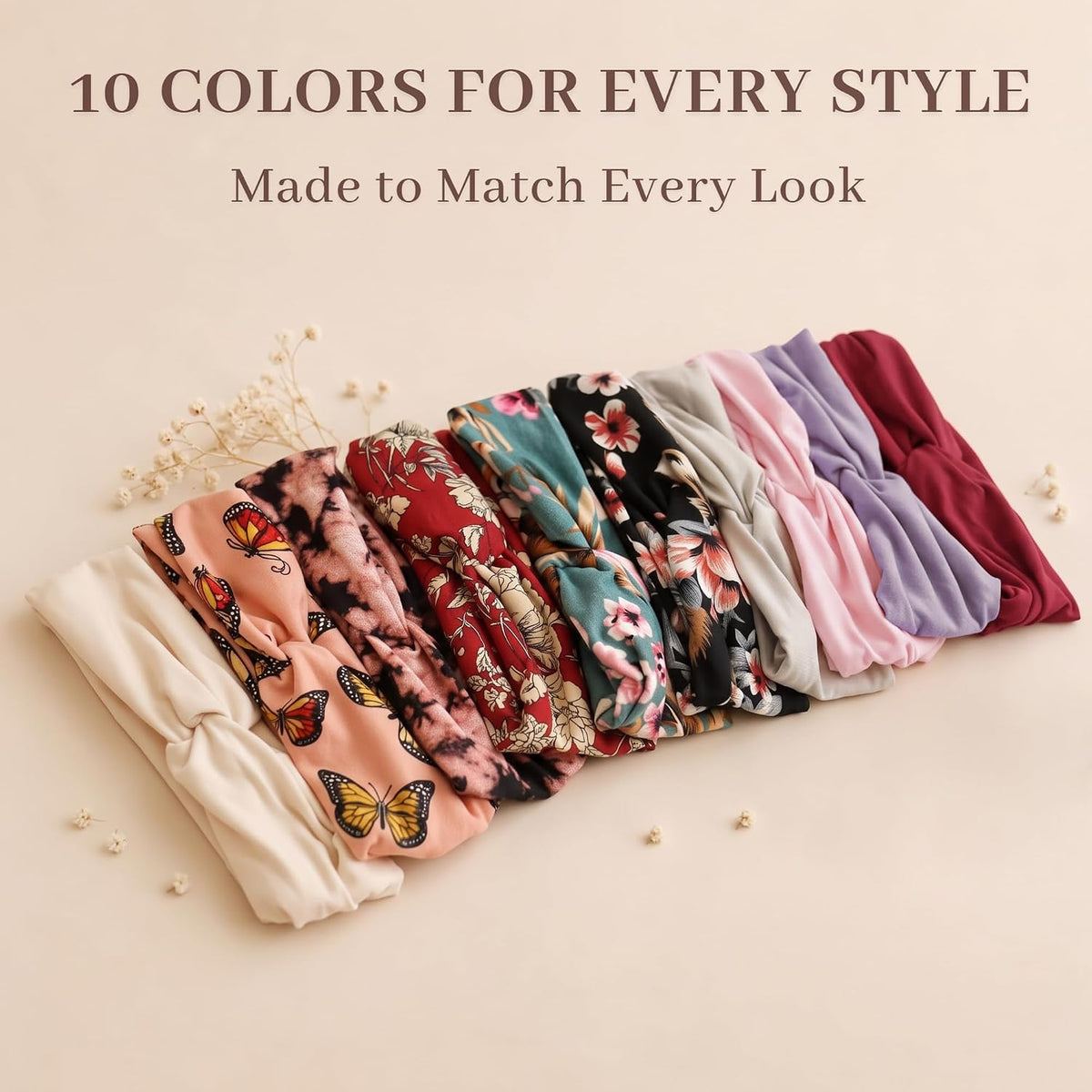Jesries 10 PCS Extra Wide Turban Headbands for Women, Non-Slip Head Bands
