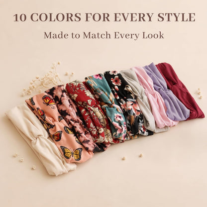 Jesries 10 PCS Extra Wide Turban Headbands for Women, Non-Slip Head Bands