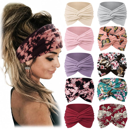 Jesries 10 PCS Extra Wide Turban Headbands for Women, Non-Slip Head Bands | Soft Stretch Fabric, African Turban Style, Boho Head Wrap, Hair band for Yoga, Workout, Daily Wear &amp; Travel (Berry Pink)