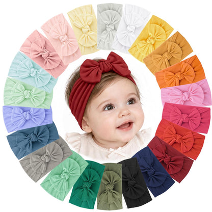 Jesries 22 Pcs Baby Headbands, Baby Girl Bows, Stretch Nylon Hairbands | Super Soft Nylon, No Pressure Gentle Fit, Handmade Hair Accessories for Newborns, Infants and Toddlers, Gift Box Included